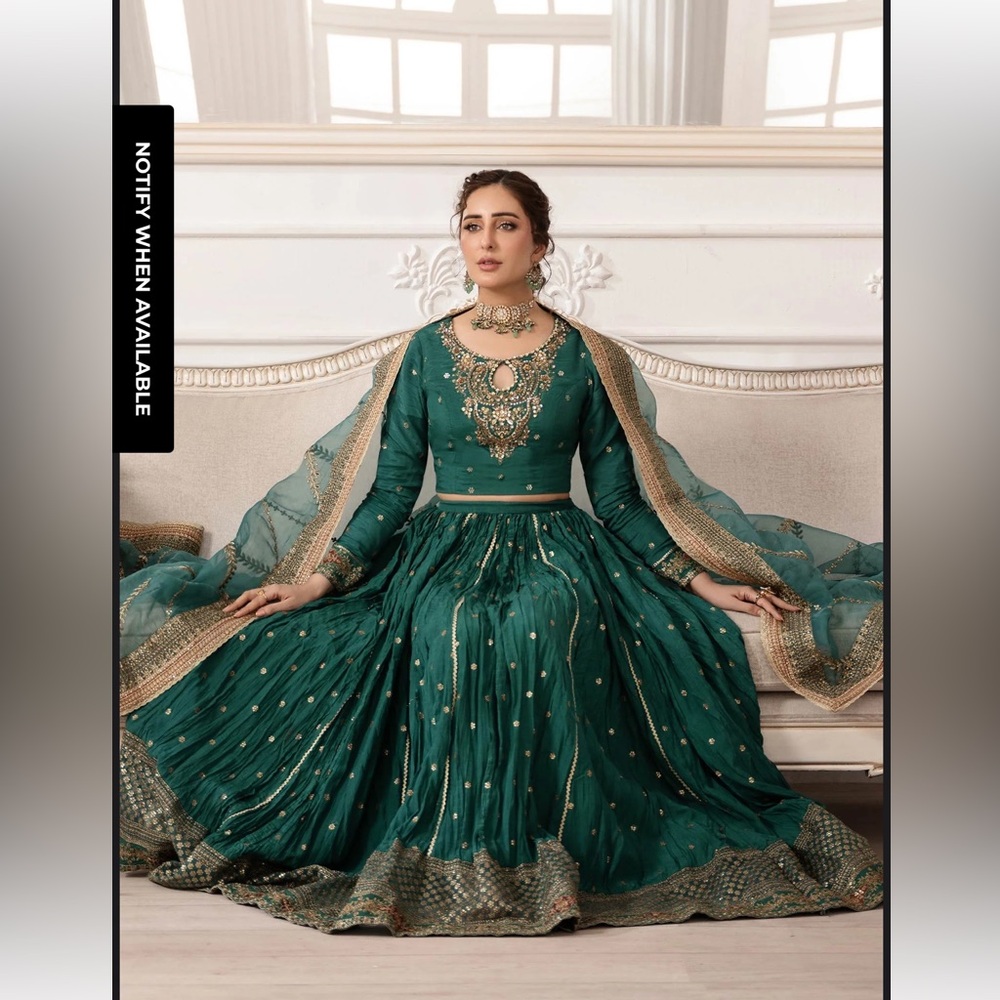 MARIA.B. 3 Piece Embroidered Raw Silk Lehenga Choli/Party/wedding wear Pakistani - Picture 4 of 15